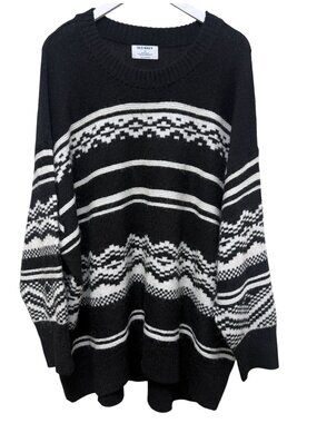 OLD NAVY Sweater Plus Size 4X Womens Black White Pullover Aztec Nordic Knit Top